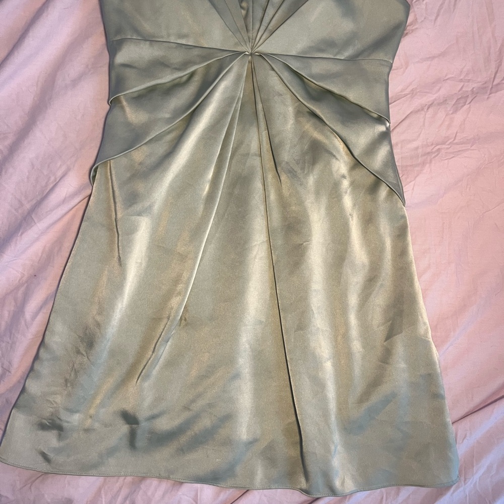 BCBGMaxAzria Strapless Satin Dress in Light Gray